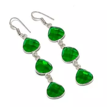 Серьги из стерлингового серебра 925 пробы с натуральным хромдиопсидом 2,80 дюйма U5C35