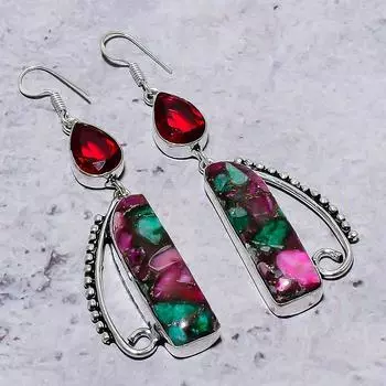 Серьги из стерлингового серебра 925 пробы с натуральной колючей устрицей и гранатом, 3,07 дюйма, h7c74