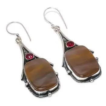 Серьги из стерлингового серебра 925 пробы с натуральным мукаитом и гранатом, 2,36 дюйма V0q17