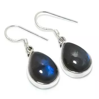 Серьги из стерлингового серебра 925 пробы с натуральным лабрадоритом 1,25 дюйма i4V69