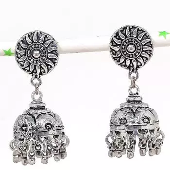 Серьги из стерлингового серебра 925 пробы с натуральным индийским драгоценным камнем Джумки размером 1,97 дюйма c4M38