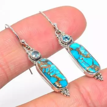 Серьги из стерлингового серебра 925 пробы с натуральной голубой медью, бирюзой и голубым топазом, 1,75 дюйма, n5i83