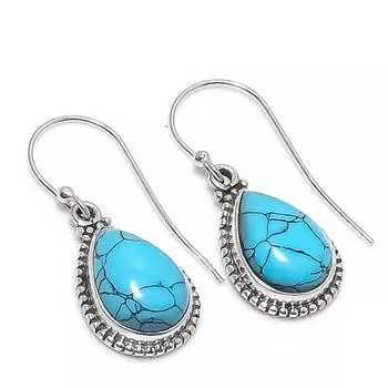 Серьги из стерлингового серебра 925 пробы с натуральным бирюзовым камнем, ручная работа, 1,25 дюйма, w1G11