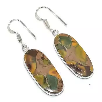 Серьги из стерлингового серебра 925 пробы с натуральным фруктовым яшмовым драгоценным камнем 1,89 дюйма T7I97