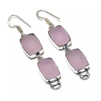 Серьги из стерлингового серебра 925 пробы с натуральным розовым халцедоном 2,48 дюйма G2S78