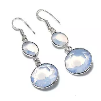 Серьги из стерлингового серебра 925 пробы с натуральным молочным опалом 2,17 дюйма k2w91