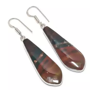 Серьги из стерлингового серебра 925 пробы с натуральным драгоценным камнем-кровавым камнем 2,29 дюйма V5E66