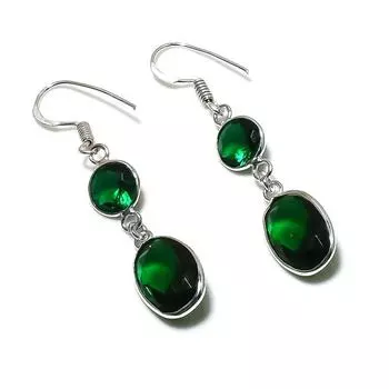 Серьги из стерлингового серебра 925 пробы с натуральным хромдиопсидом 1,85 дюйма T8h66