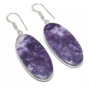 Серьги из стерлингового серебра 925 пробы с натуральным лепидолитом 2,21 дюйма U2s67