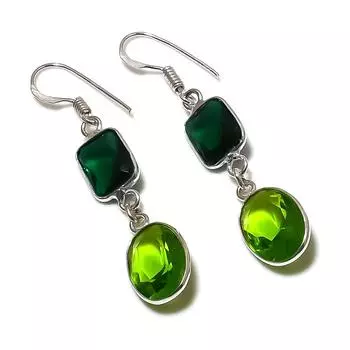 Серьги из стерлингового серебра 925 пробы с натуральным хромдиопсидом и перидотом 1,97 дюйма R1K00
