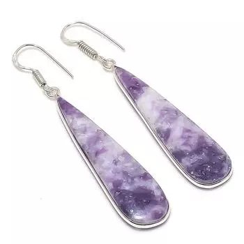 Серьги из стерлингового серебра 925 пробы с натуральным лепидолитом 2,64 дюйма Q0u60