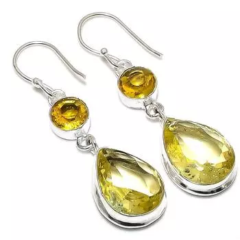 Серьги из стерлингового серебра 925 пробы с натуральным цитрином, ручная работа, 2,17 дюйма, R7g47