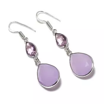 Серьги из стерлингового серебра 925 пробы с натуральным розовым халцедоном и кунцитом 2,21 дюйма j2H98
