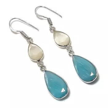 Серьги из стерлингового серебра 925 пробы с натуральным халцедоном 2,36 дюйма A4D88