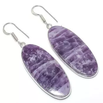 Серьги из стерлингового серебра 925 пробы с натуральным лепидолитом 2,36 дюйма j5T98