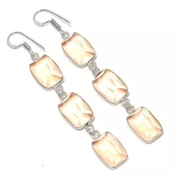 Серьги из стерлингового серебра 925 пробы с натуральным морганитом 3,03 дюйма t8f48