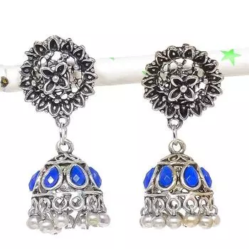Серьги из стерлингового серебра 925 пробы с натуральным индийским драгоценным камнем Jhumki, размер 1,65 дюйма, r6p08
