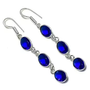 Серьги из стерлингового серебра 925 пробы с натуральным лондонским голубым топазом 2,48 дюйма z2H49