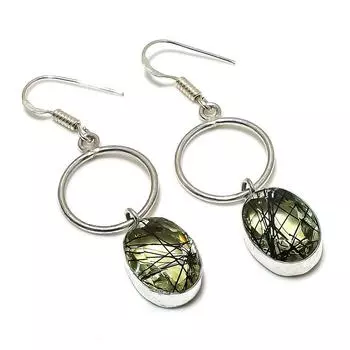 Серьги из стерлингового серебра 925 пробы с натуральным черным рутиловым драгоценным камнем 2,21 дюйма y4L32