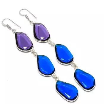 Серьги из стерлингового серебра 925 пробы с натуральным лондонским голубым топазом и аметистом 3,94 дюйма l9S78