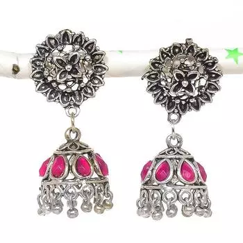 Серьги из стерлингового серебра 925 пробы с натуральным индийским драгоценным камнем Джумки диаметром 1,62 дюйма P8n27