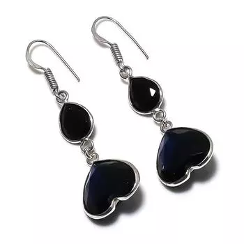 Серьги из стерлингового серебра 925 пробы с натуральным черным камнем шпинелью 2,13 дюйма P0B81