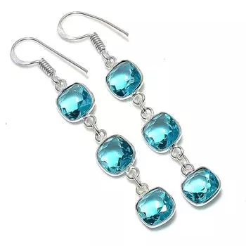 Серьги из стерлингового серебра 925 пробы с натуральным швейцарским голубым топазом 2,25 дюйма P4c48