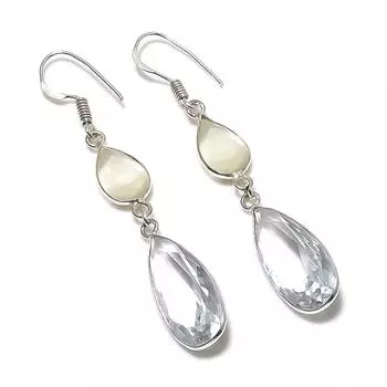 Серьги из стерлингового серебра 925 пробы с натуральным белым топазом и халцедоном 2,48 дюйма u7z44