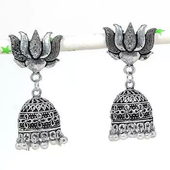 Серьги из стерлингового серебра 925 пробы с натуральным индийским драгоценным камнем Джумки размером 1,81 дюйма I6H52