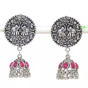 Серьги из стерлингового серебра 925 пробы с натуральным индийским драгоценным камнем Джумки размером 1,89 дюйма, n1e25