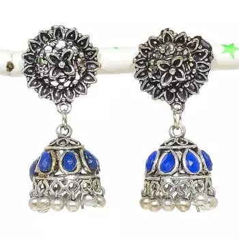 Серьги из стерлингового серебра 925 пробы с натуральным индийским драгоценным камнем Джумки 1,58 дюйма V1g53