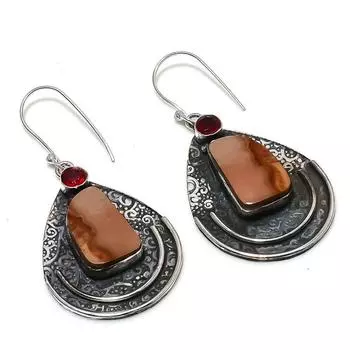 Серьги из стерлингового серебра 925 пробы с натуральным мукаитом и гранатом, 2,25 дюйма, S9R20