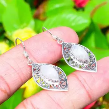 Серьги из стерлингового серебра 925 пробы с натуральным радужным лунным камнем 1,73 дюйма K8J60