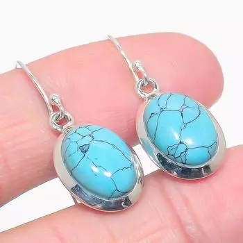 Серьги из стерлингового серебра 925 пробы с натуральным бирюзовым камнем ручной работы 1,50 дюйма S6E52