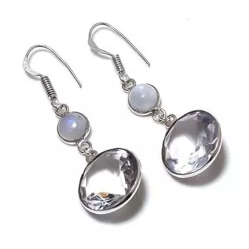 Серьги из стерлингового серебра 925 пробы с натуральным белым топазом и лунным камнем 2,05 дюйма p6g42