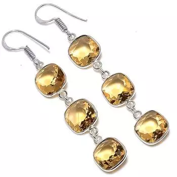 Серьги из стерлингового серебра 925 пробы с натуральным цитрином, ручная работа, 2,48 дюйма, q0R77