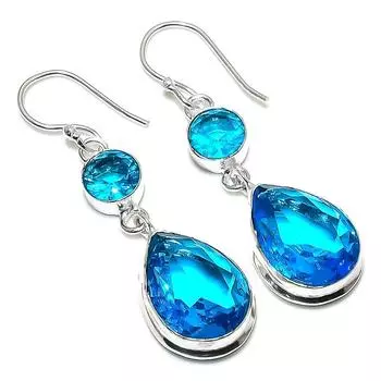 Серьги из стерлингового серебра 925 пробы с натуральным швейцарским голубым топазом 2,13 дюйма H7i42