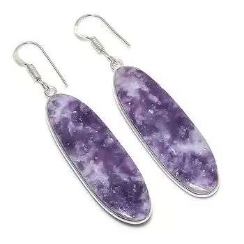 Серьги из стерлингового серебра 925 пробы с натуральным лепидолитом 2,44 дюйма H8B76