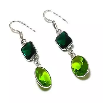 Серьги из стерлингового серебра 925 пробы с натуральным перидотом и диопсидом 2,09 дюйма u0M47