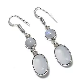 Серьги из стерлингового серебра 925 пробы с натуральным лунным камнем 2,09 дюйма b2a63