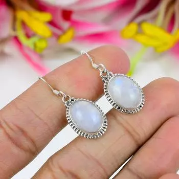 Серьги из стерлингового серебра 925 пробы с натуральным радужным лунным камнем, 1,25 дюйма, p9s52