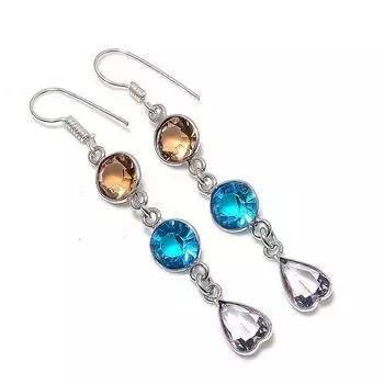 Серьги из стерлингового серебра 925 пробы с натуральным швейцарским голубым топазом и морганитом, 2,36 дюйма, U3l47