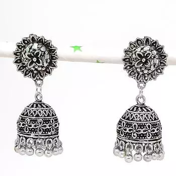 Серьги из стерлингового серебра 925 пробы с натуральным индийским драгоценным камнем Jhumki, размер 1,77 дюйма, q5T96
