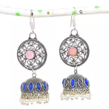 Серьги из стерлингового серебра 925 пробы с натуральным индийским драгоценным камнем Джумки, 2,76 дюйма, g9Q13