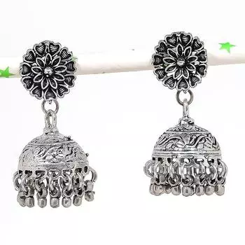 Серьги из стерлингового серебра 925 пробы с натуральным индийским драгоценным камнем Jhumki, 1,77 дюйма, w6W19