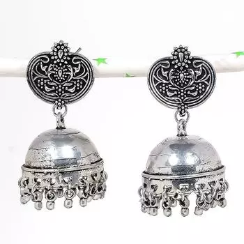 Серьги из стерлингового серебра 925 пробы с натуральным индийским драгоценным камнем Jhumki, размер 2,05 дюйма, D9J08