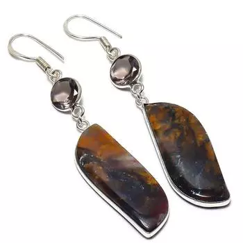 Серьги из стерлингового серебра 925 пробы с натуральным мукаитом и дымчатым топазом, 2,76 дюйма, B2b93