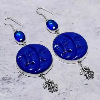 Серьги из стерлингового серебра 925 пробы с натуральным синим лицом, драгоценным камнем голубой топаз, 3,82 дюйма d0U97