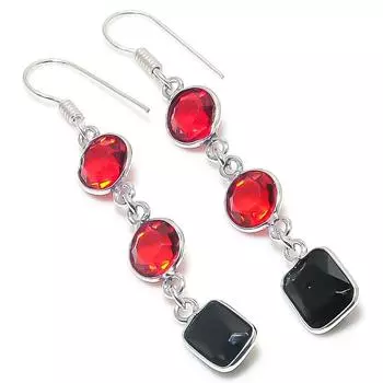 Серьги из стерлингового серебра 925 пробы с натуральной черной шпинелью и гранатом 2,36 дюйма T4n16