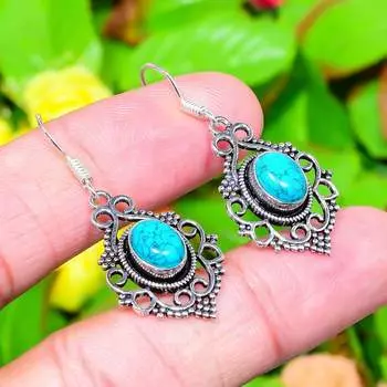 Серьги из стерлингового серебра 925 пробы с натуральным бирюзовым камнем Santa Rosa размером 1,69 дюйма z5v64